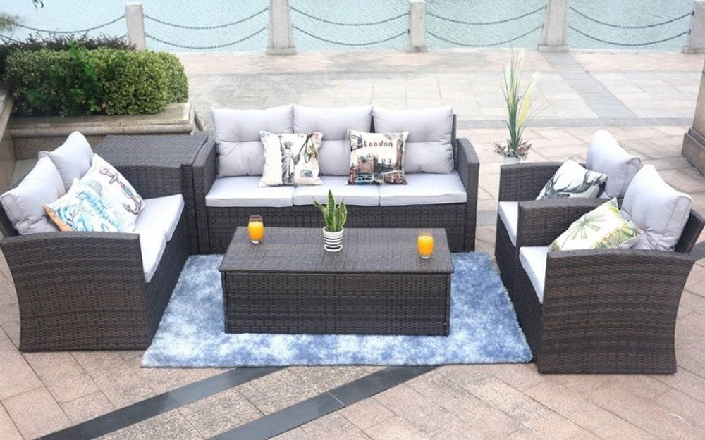 Six Piece Outdoor Brown Metal Sofa Seating Group With Cushions HomeRoots
