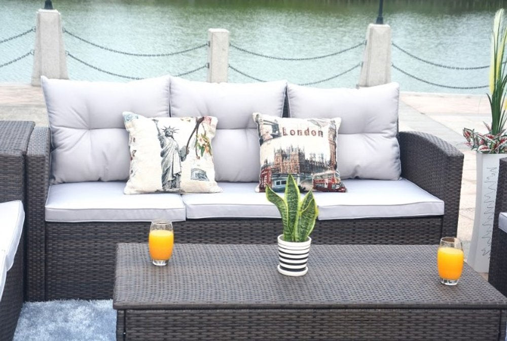 Six Piece Outdoor Brown Metal Sofa Seating Group With Cushions HomeRoots