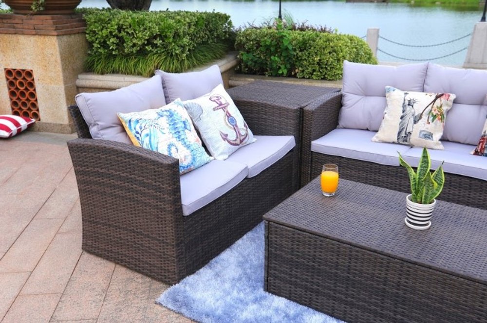 Six Piece Outdoor Brown Metal Sofa Seating Group With Cushions HomeRoots