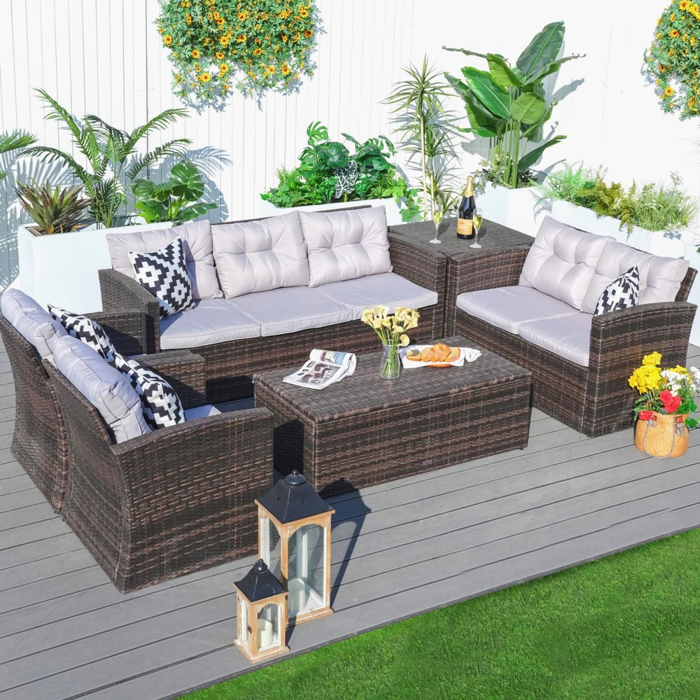 Six Piece Outdoor Brown Metal Sofa Seating Group With Cushions HomeRoots