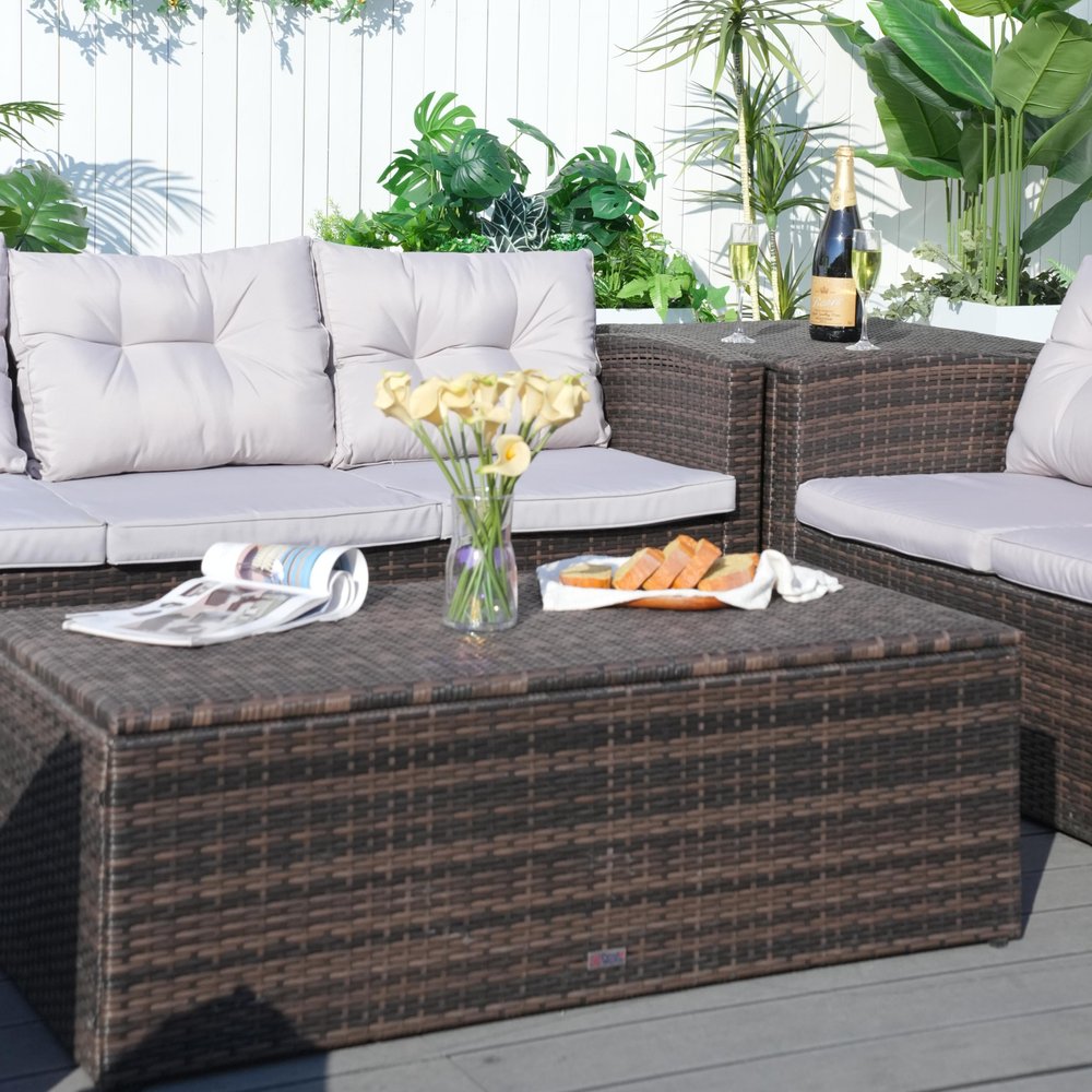 Six Piece Outdoor Brown Metal Sofa Seating Group With Cushions HomeRoots