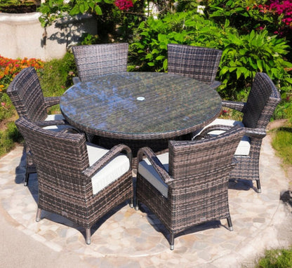 211" X 55" X 32" Brown 7Piece Outdoor Dining Set With Washed Cushion