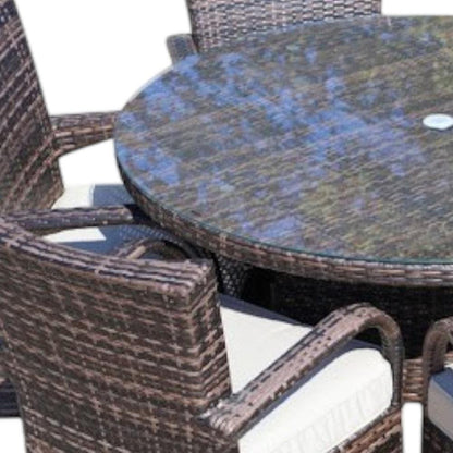 Seven Piece Clear and Gray Round Glass Dining Set HomeRoots
