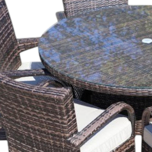 Seven Piece Clear and Gray Round Glass Dining Set HomeRoots