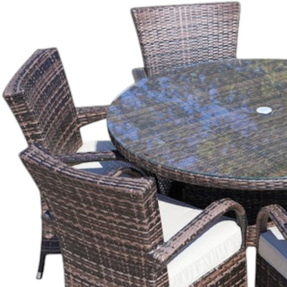 211" X 55" X 32" Brown 7Piece Outdoor Dining Set With Washed Cushion