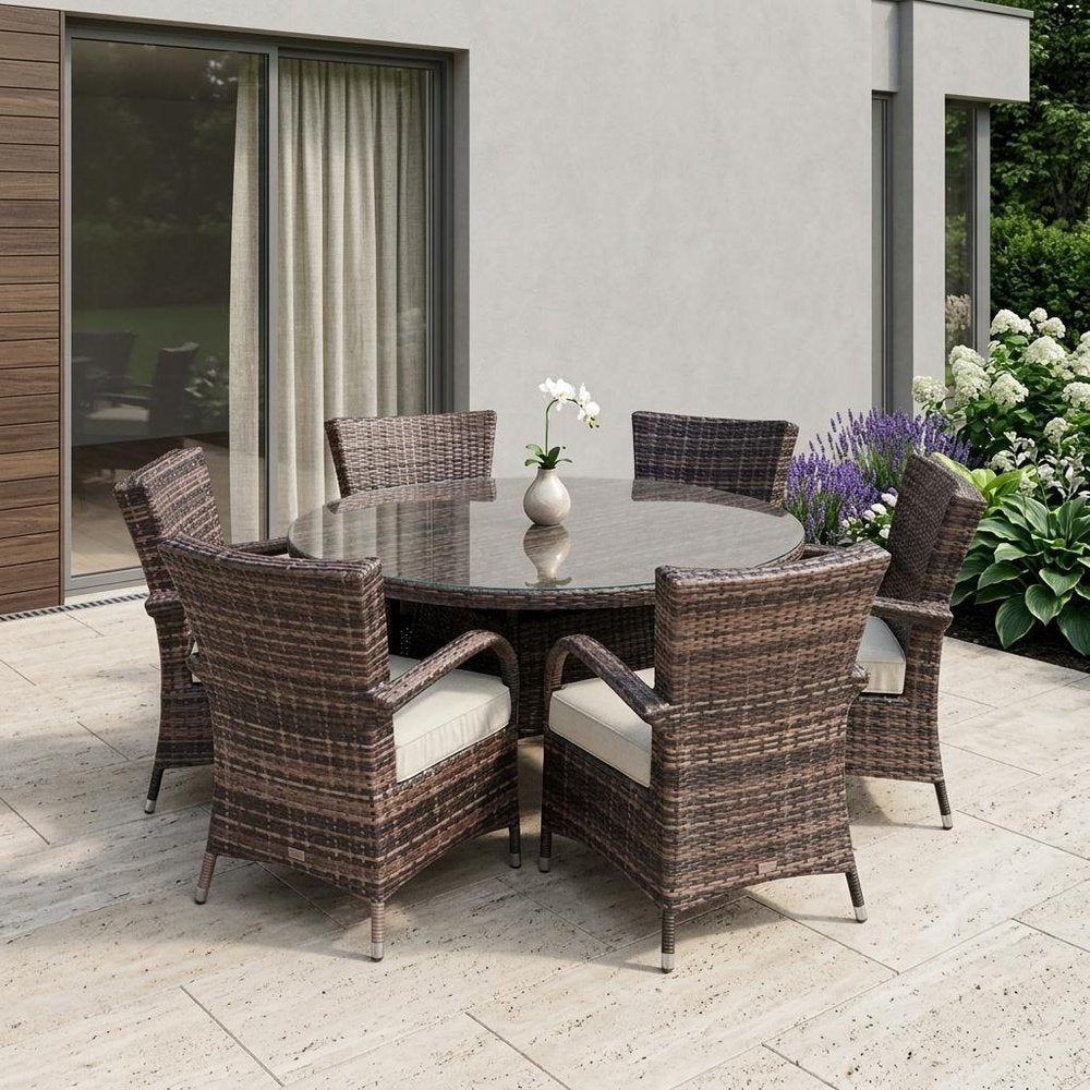 Seven Piece Clear and Gray Round Glass Dining Set HomeRoots
