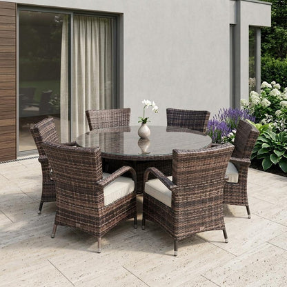 Seven Piece Clear and Gray Round Glass Dining Set HomeRoots