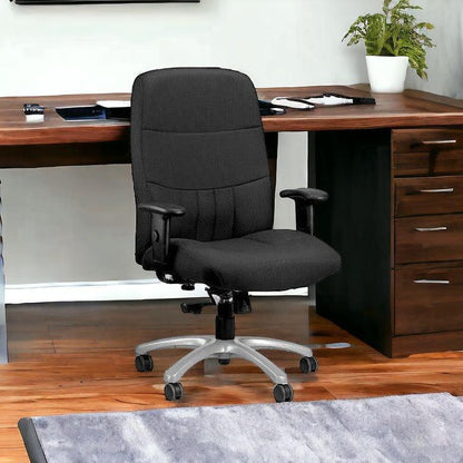 Black Adjustable Swivel Fabric Rolling Office Chair - FurniFindUSA