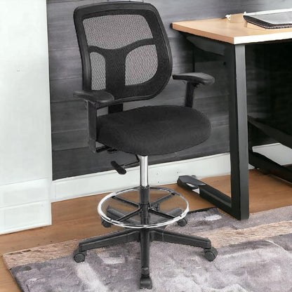Black Adjustable Swivel Mesh Rolling Drafting Chair - FurniFindUSA