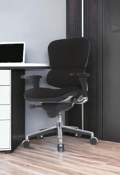 Black Adjustable Swivel Fabric Rolling Office Chair - FurniFindUSA