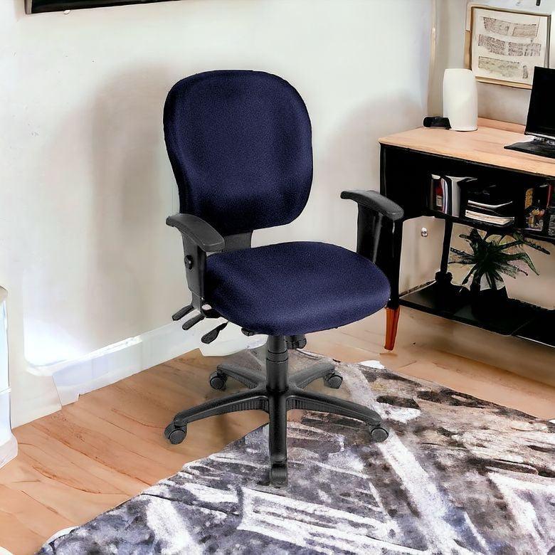 Navy Blue and Black Adjustable Swivel Fabric Rolling Office Chair - FurniFindUSA