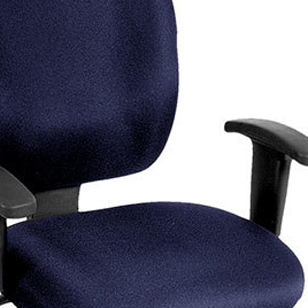 Navy Blue and Black Adjustable Swivel Fabric Rolling Office Chair - FurniFindUSA