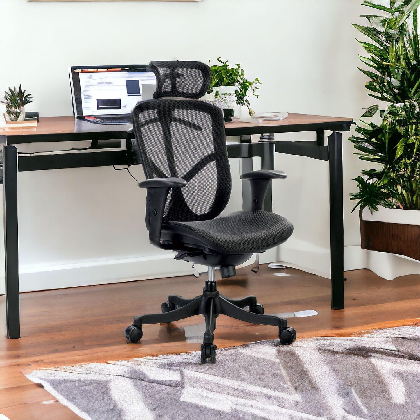 Black Adjustable Swivel Mesh Rolling Executive Office Chair - FurniFindUSA