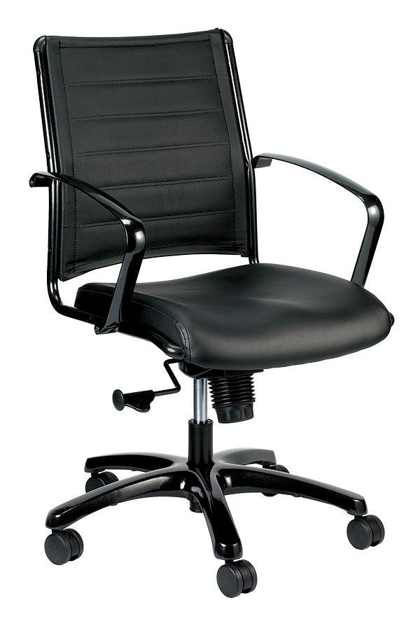 Black and Silver Adjustable Swivel Faux Leather Rolling Office Chair - FurniFindUSA