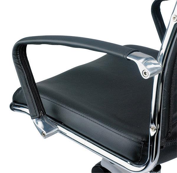 Black and Silver Adjustable Swivel Faux Leather Rolling Office Chair - FurniFindUSA