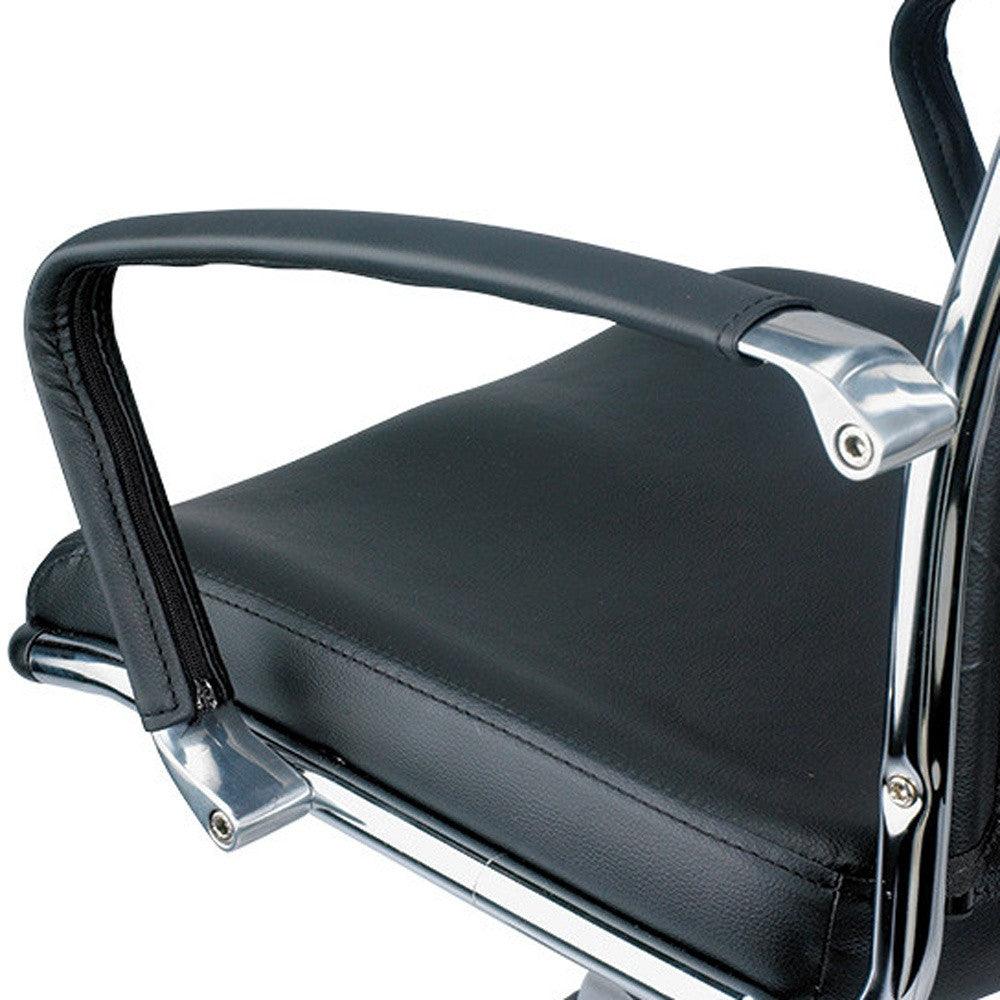 Black and Silver Adjustable Swivel Faux Leather Rolling Office Chair - FurniFindUSA