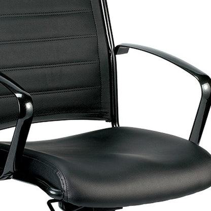 Black Adjustable Swivel Faux Leather Rolling Office Chair - FurniFindUSA