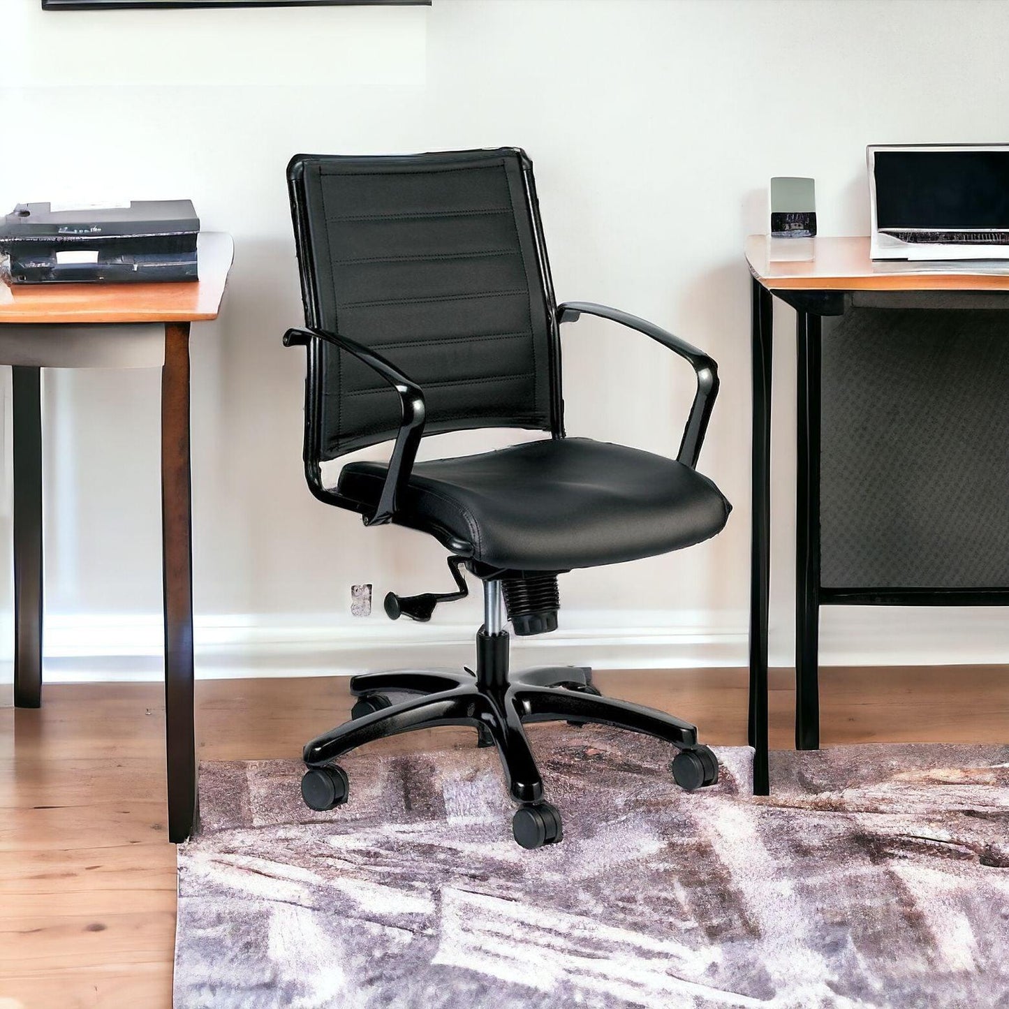 Black Adjustable Swivel Faux Leather Rolling Office Chair - FurniFindUSA