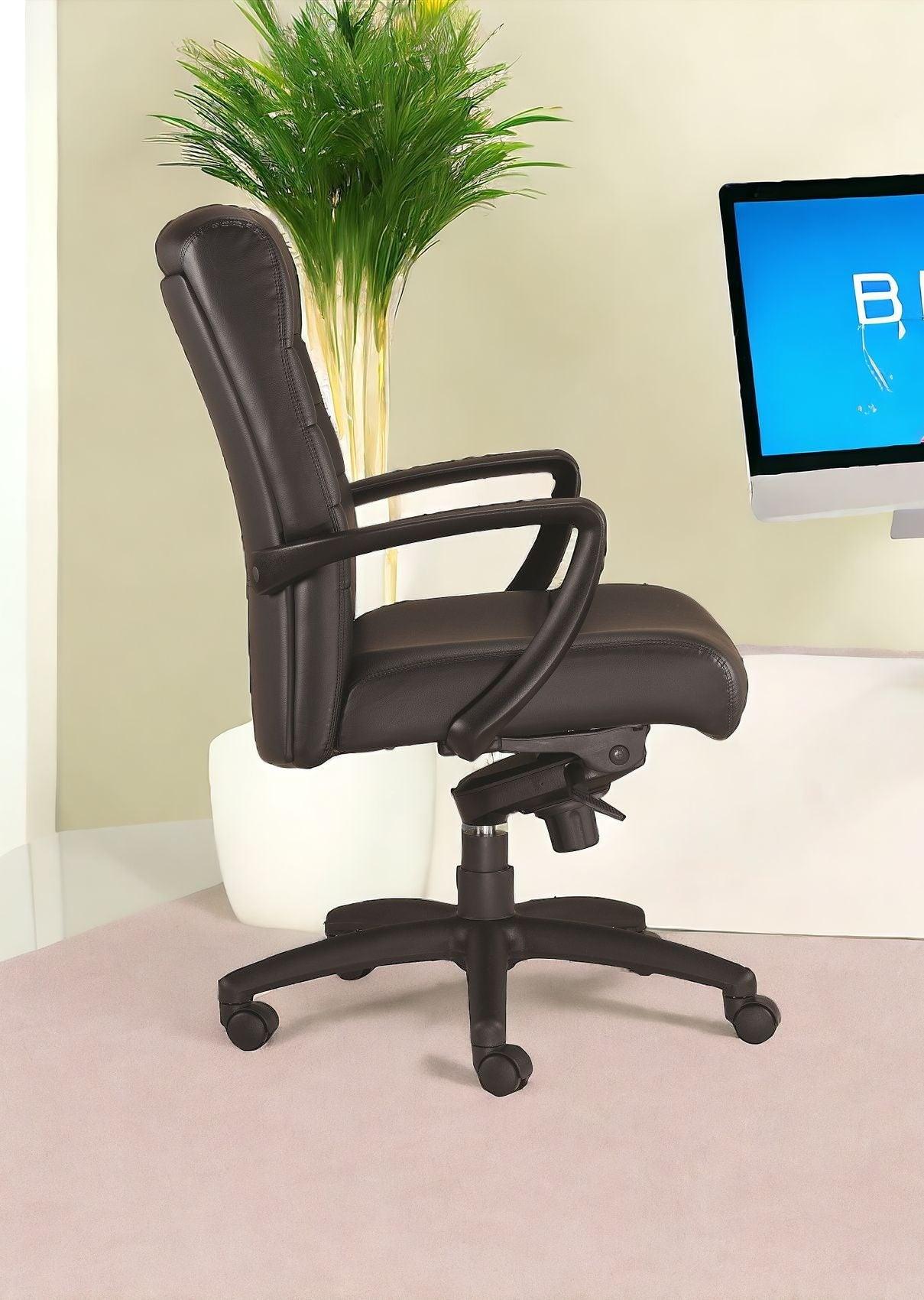 Black Adjustable Swivel Faux Leather Rolling Office Chair - FurniFindUSA