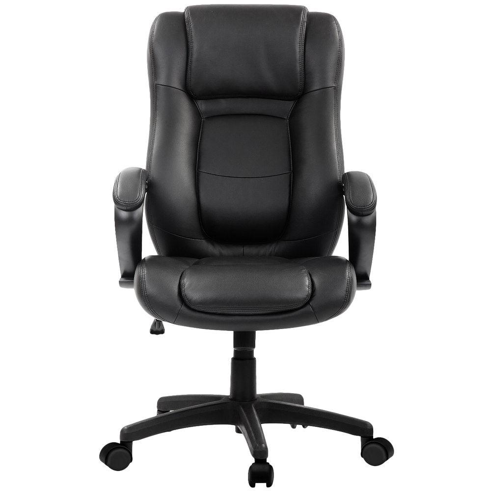 Black Adjustable Swivel Faux Leather Rolling Office Chair - FurniFindUSA