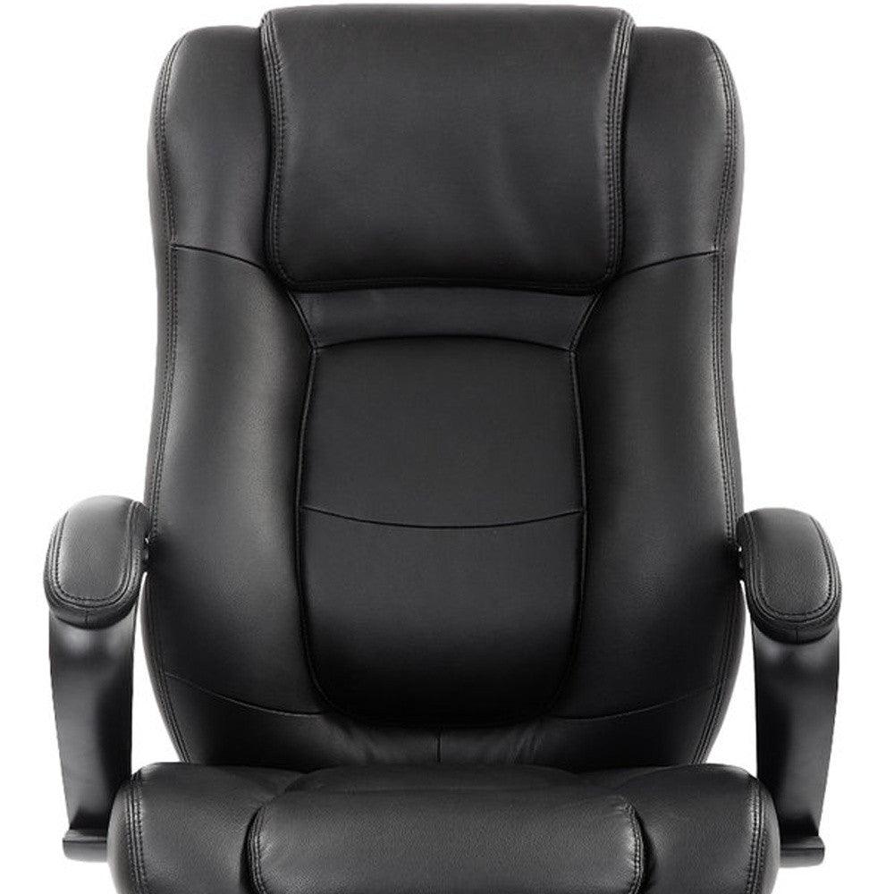 Black Adjustable Swivel Faux Leather Rolling Office Chair - FurniFindUSA