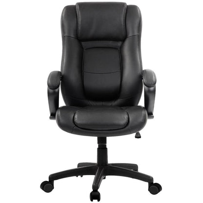 Black Adjustable Swivel Faux Leather Rolling Office Chair - FurniFindUSA