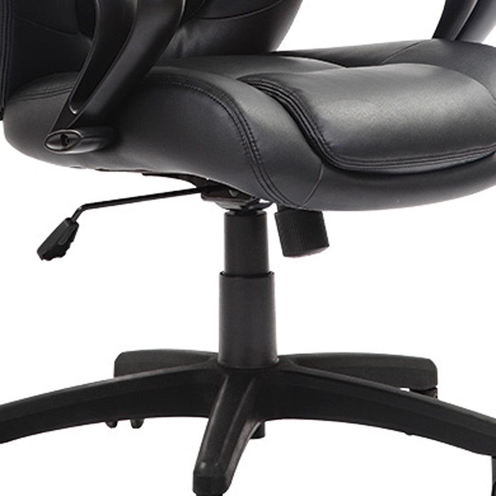 Black Adjustable Swivel Faux Leather Rolling Office Chair - FurniFindUSA