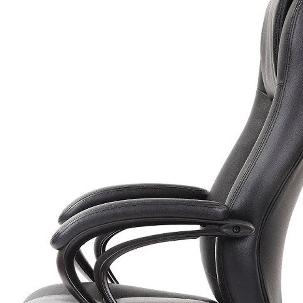 Black Adjustable Swivel Faux Leather Rolling Office Chair - FurniFindUSA