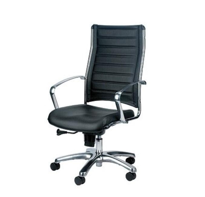 Black and Silver Adjustable Swivel Faux Leather Rolling Office Chair - FurniFindUSA