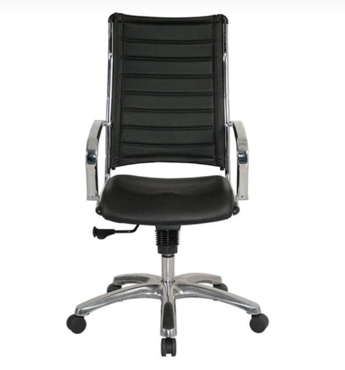 Black and Silver Adjustable Swivel Faux Leather Rolling Office Chair - FurniFindUSA