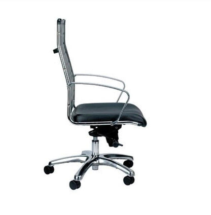 Black and Silver Adjustable Swivel Faux Leather Rolling Office Chair - FurniFindUSA