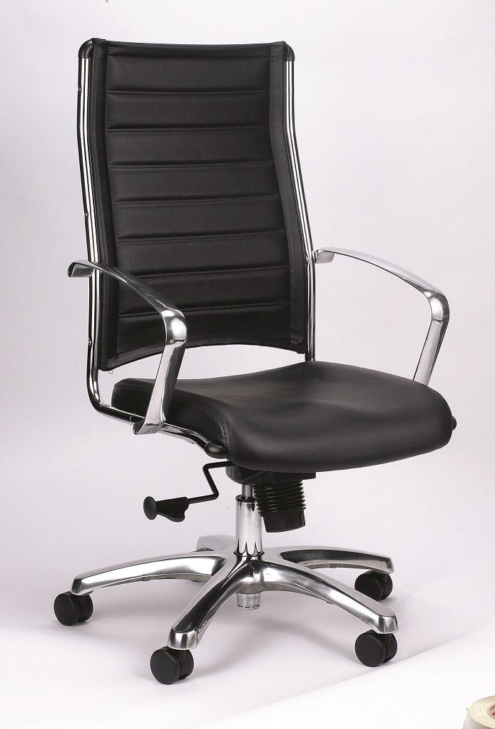 Black and Silver Adjustable Swivel Faux Leather Rolling Office Chair - FurniFindUSA