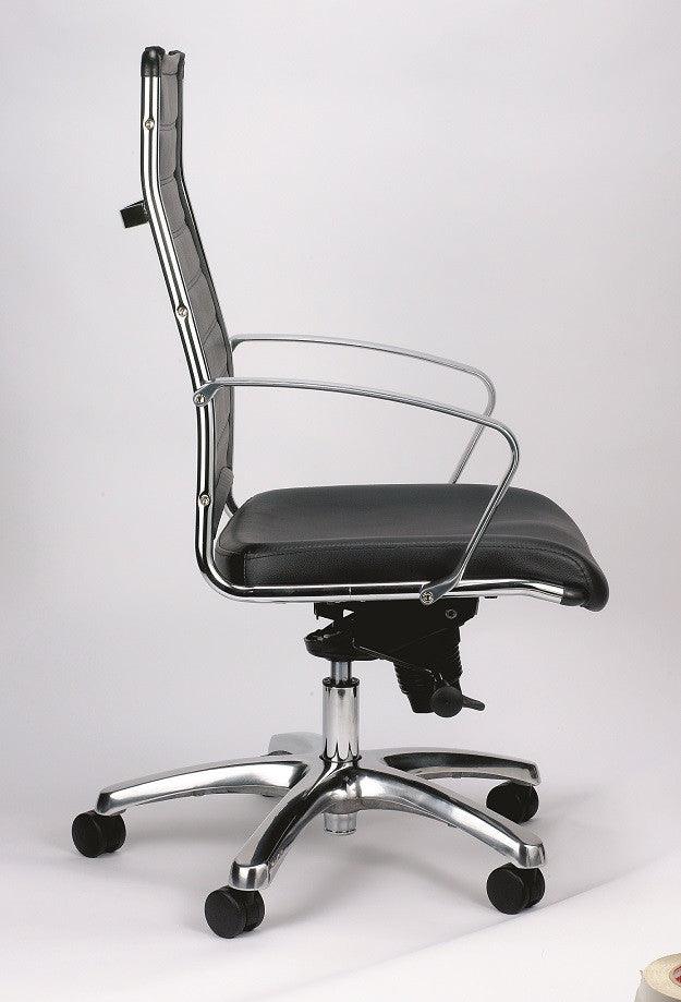 Black and Silver Adjustable Swivel Faux Leather Rolling Office Chair - FurniFindUSA