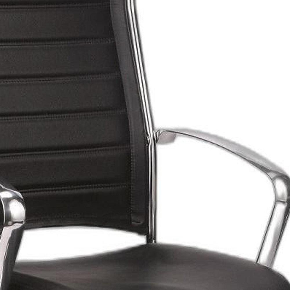 Black and Silver Adjustable Swivel Faux Leather Rolling Office Chair - FurniFindUSA