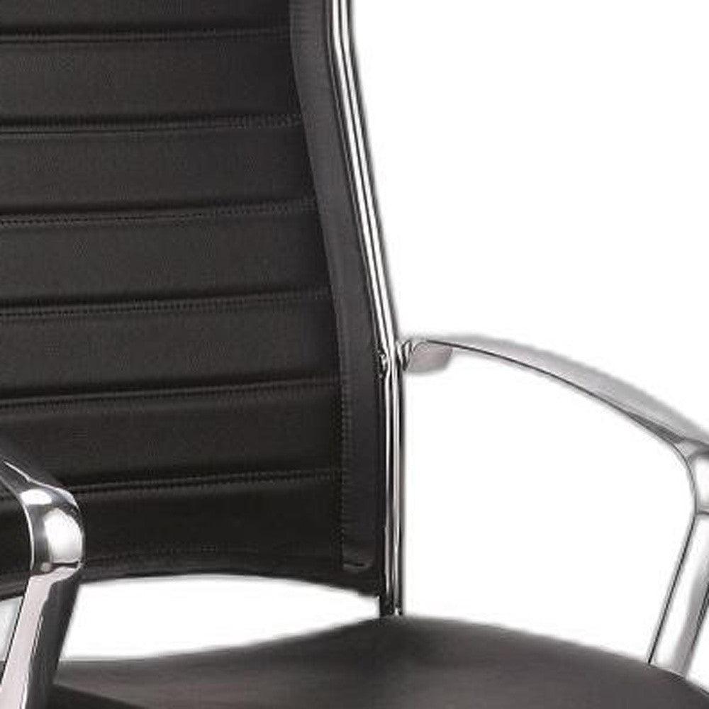 Black and Silver Adjustable Swivel Faux Leather Rolling Office Chair - FurniFindUSA