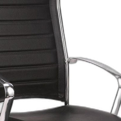 Black and Silver Adjustable Swivel Faux Leather Rolling Office Chair - FurniFindUSA