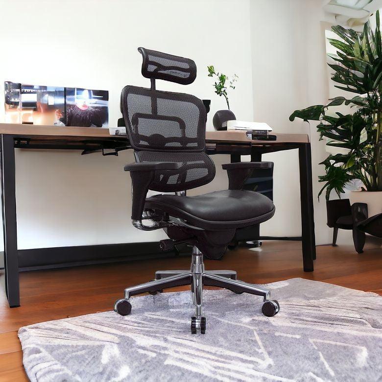 Black and Silver Adjustable Swivel Mesh Rolling Executive Office Chair - FurniFindUSA