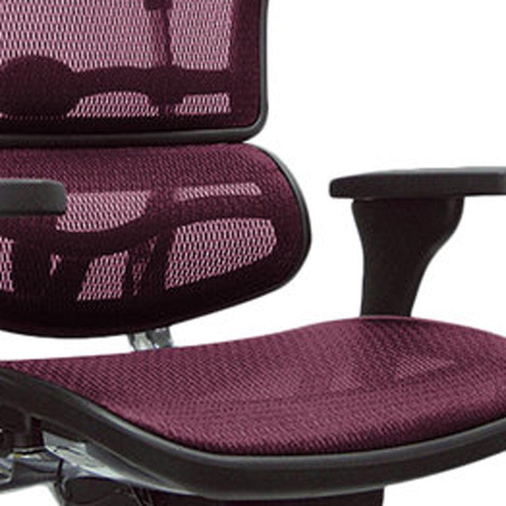 Plum and Silver Adjustable Swivel Mesh Rolling Office Chair - FurniFindUSA