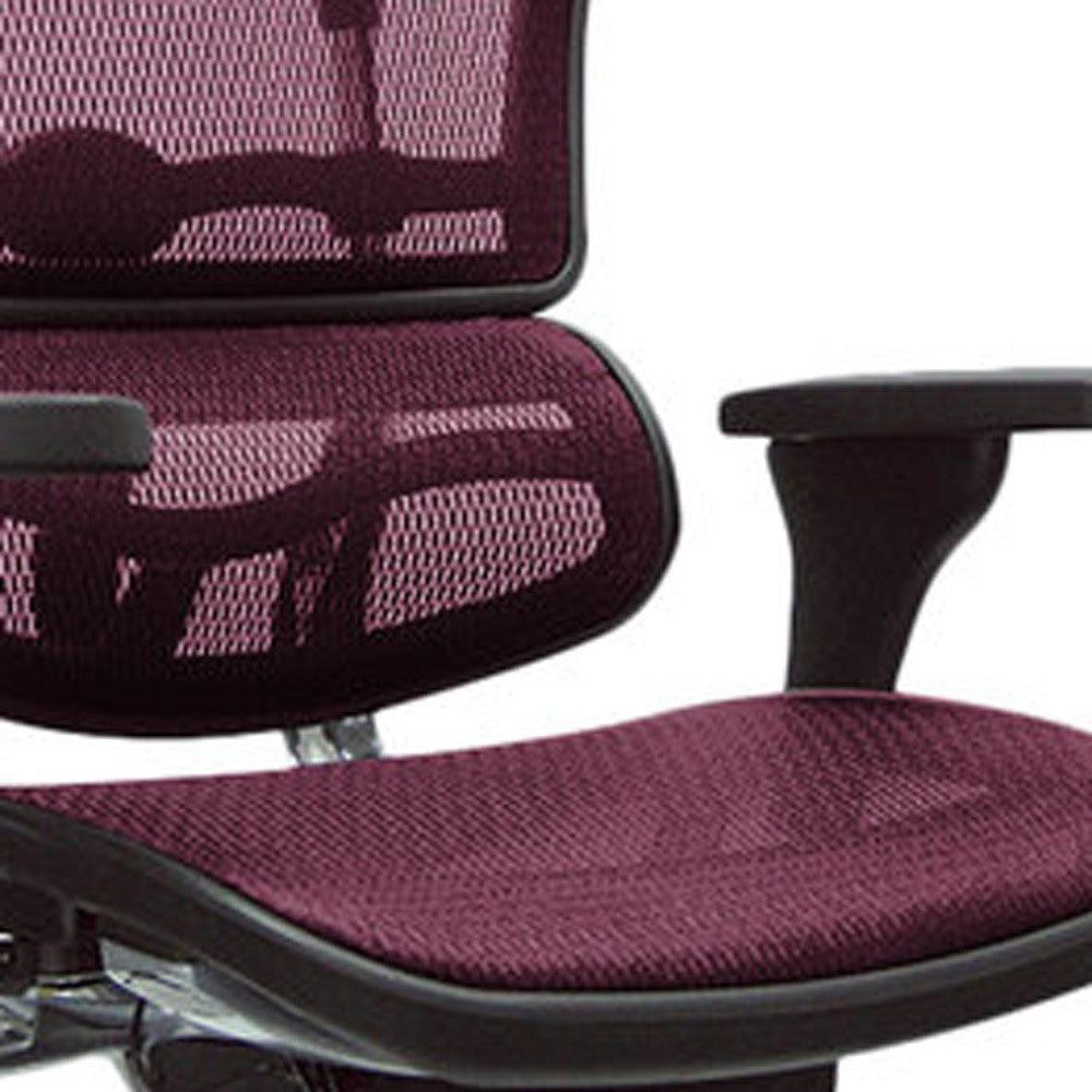 Plum and Silver Adjustable Swivel Mesh Rolling Office Chair - FurniFindUSA