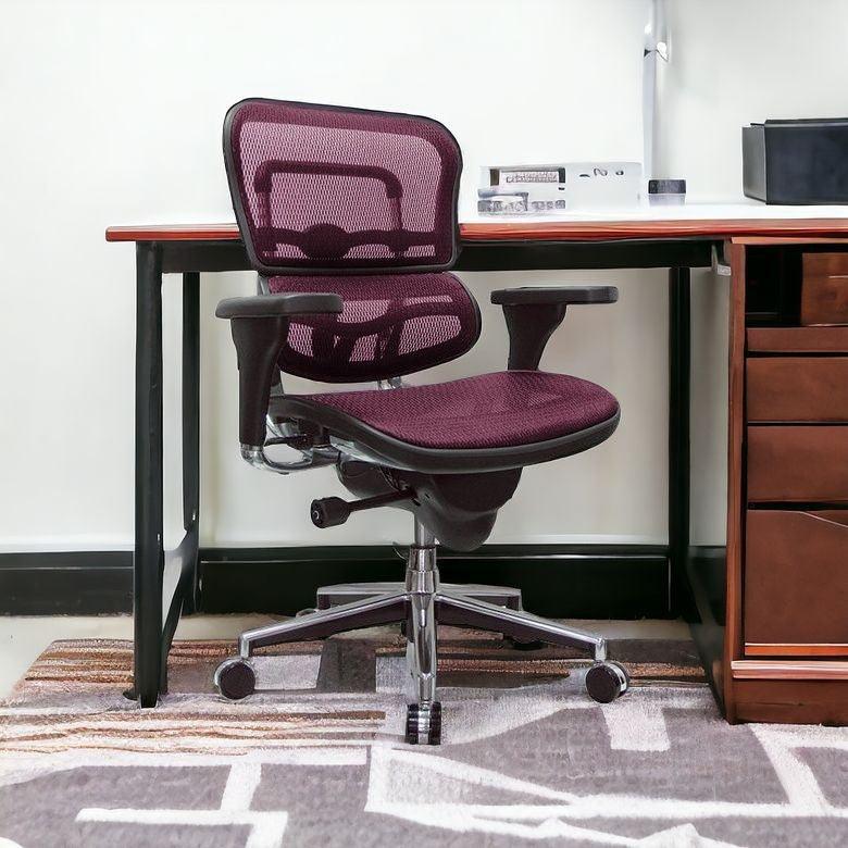 Plum and Silver Adjustable Swivel Mesh Rolling Office Chair - FurniFindUSA