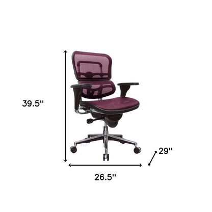 Plum and Silver Adjustable Swivel Mesh Rolling Office Chair - FurniFindUSA