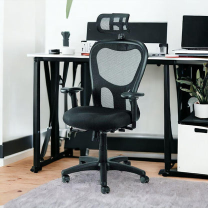 Black Adjustable Swivel Mesh Rolling Executive Office Chair - FurniFindUSA