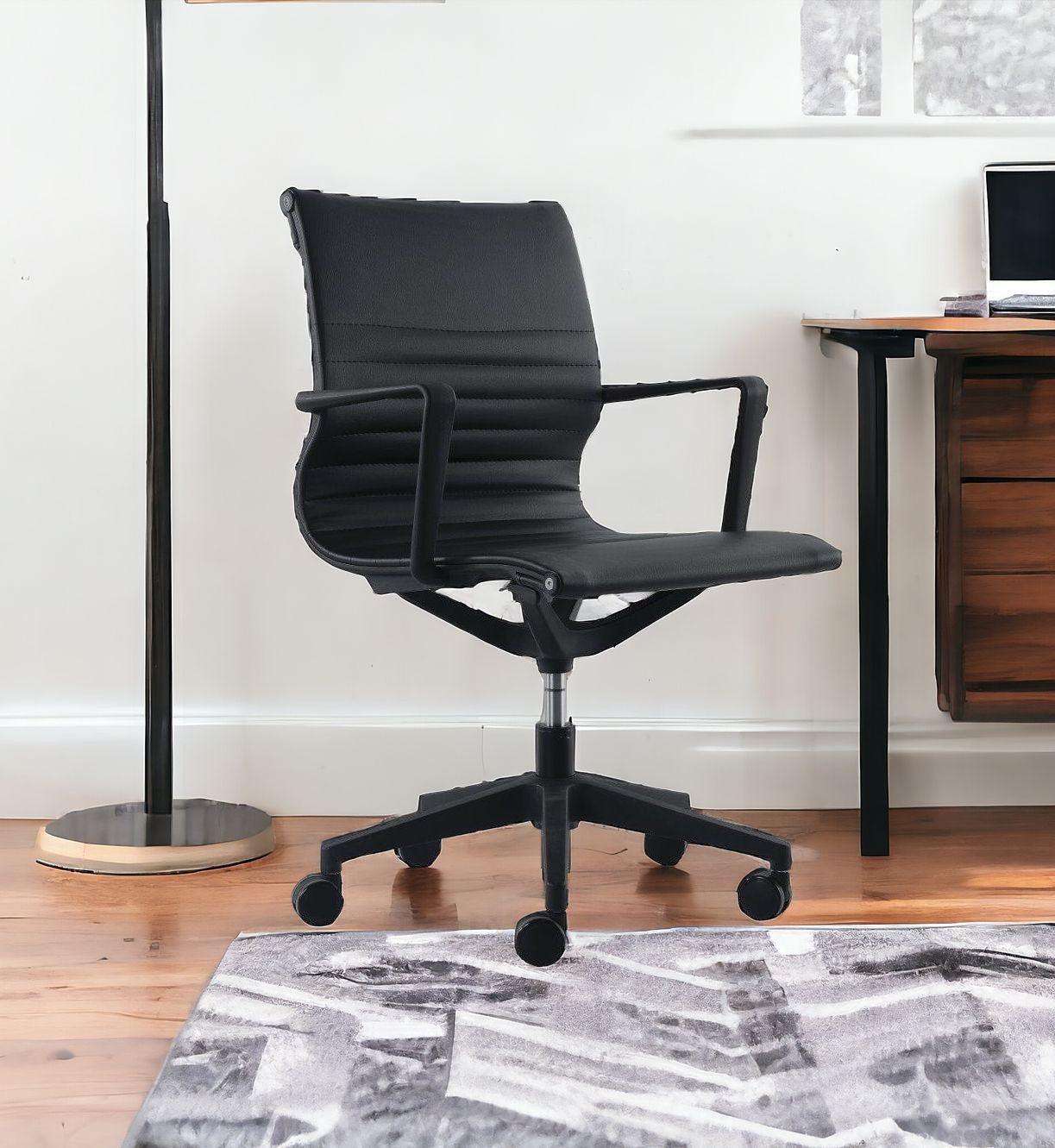 Black Adjustable Swivel Fabric Rolling Office Chair - FurniFindUSA