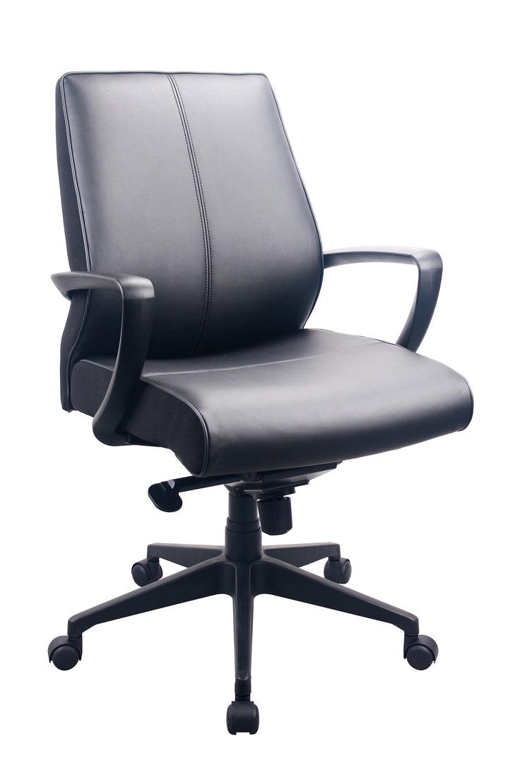 Black Adjustable Swivel Faux Leather Rolling Office Chair - FurniFindUSA