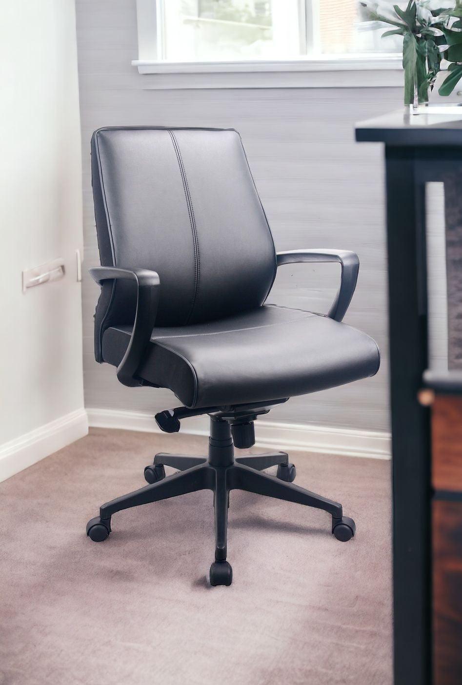 Black Adjustable Swivel Faux Leather Rolling Office Chair - FurniFindUSA