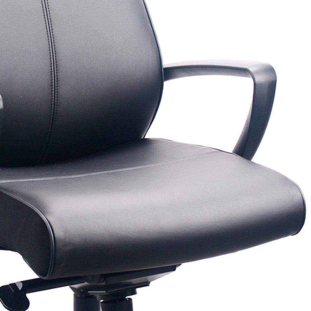 Black Adjustable Swivel Faux Leather Rolling Office Chair - FurniFindUSA