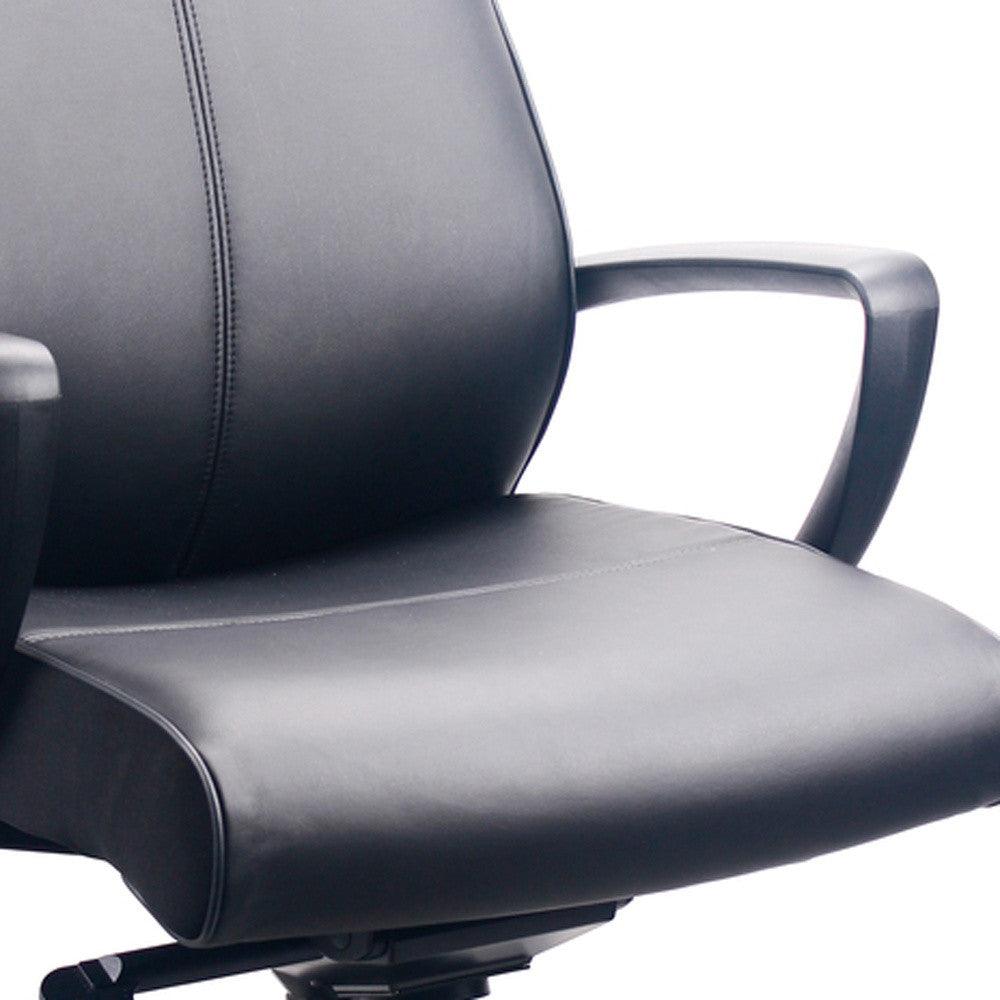 Black Adjustable Swivel Faux Leather Rolling Office Chair - FurniFindUSA