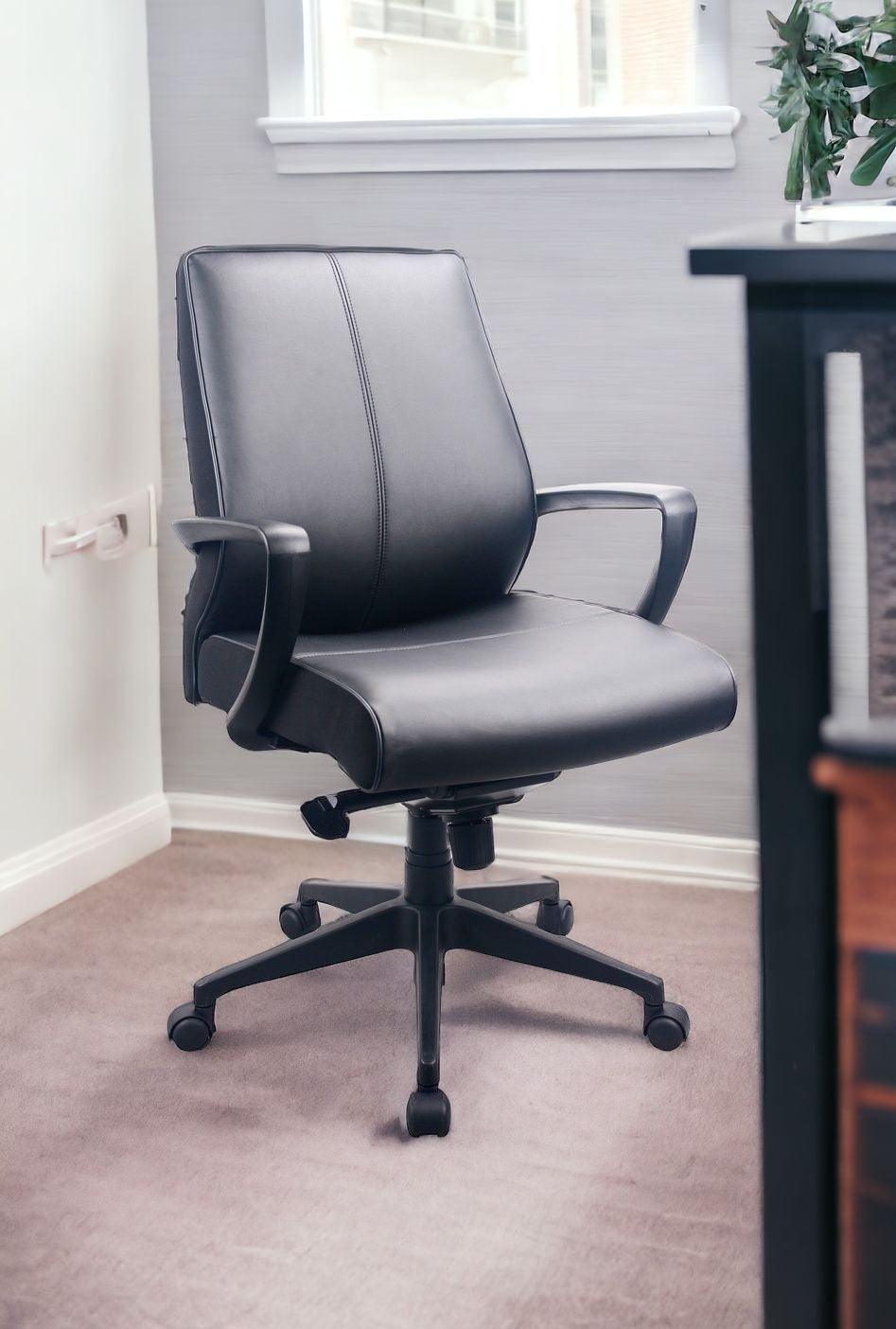 Black Adjustable Swivel Faux Leather Rolling Office Chair - FurniFindUSA