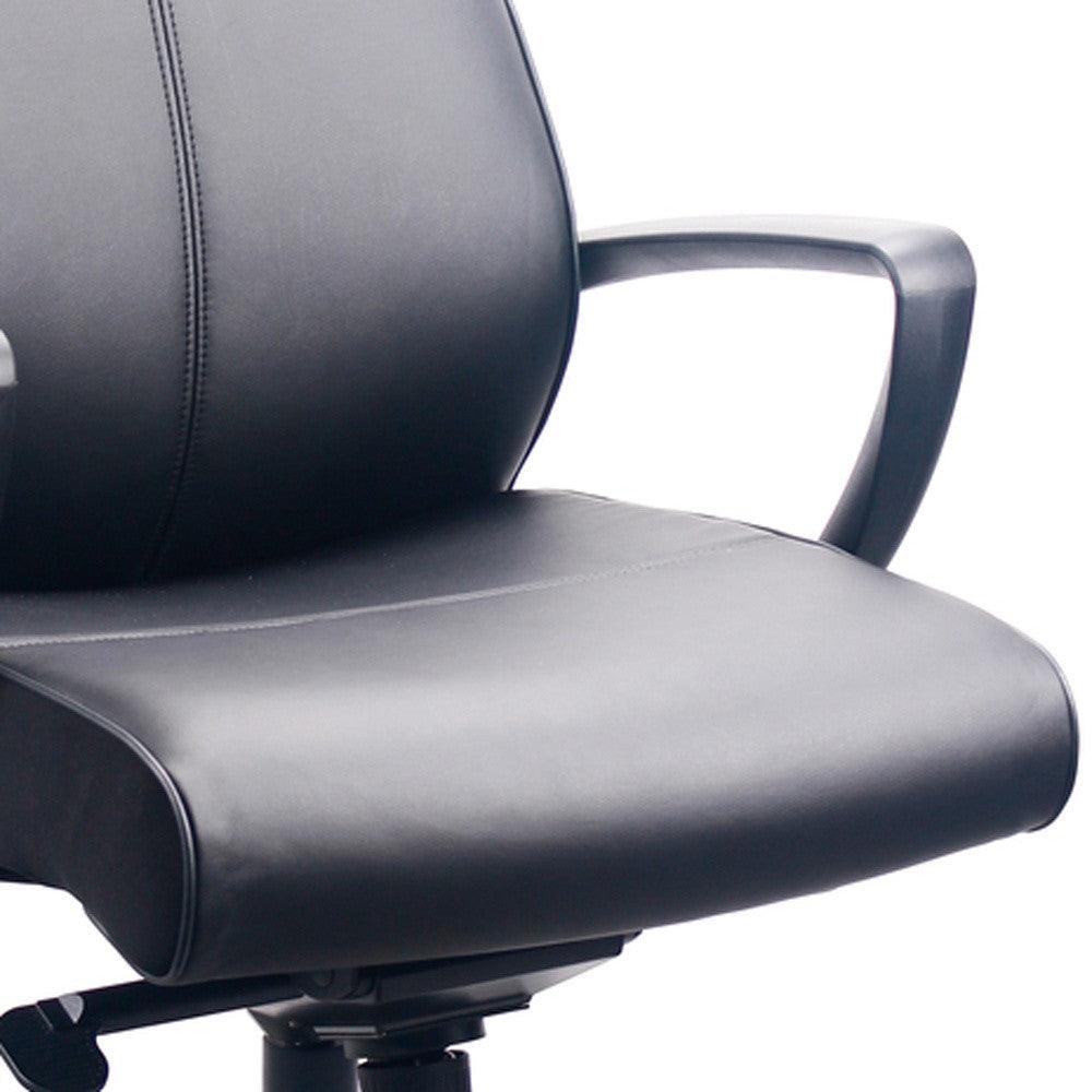 Black Adjustable Swivel Faux Leather Rolling Office Chair - FurniFindUSA