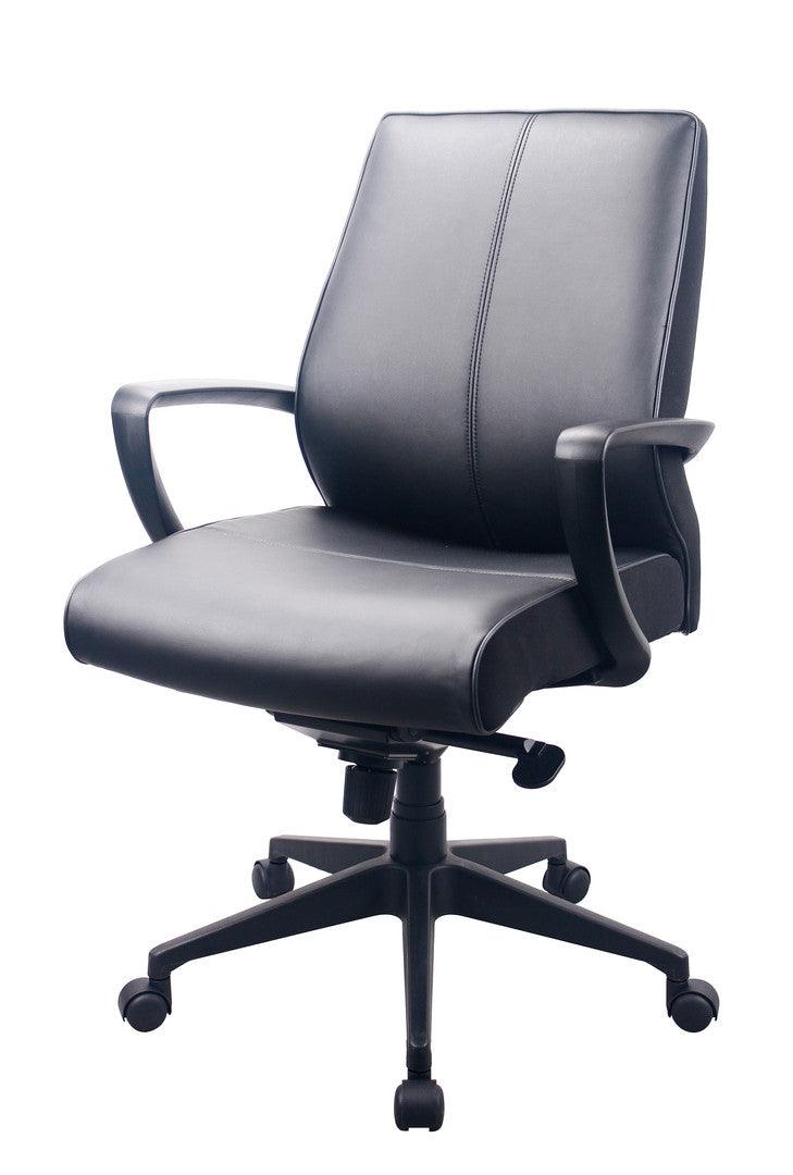 Black Adjustable Swivel Faux Leather Rolling Office Chair - FurniFindUSA